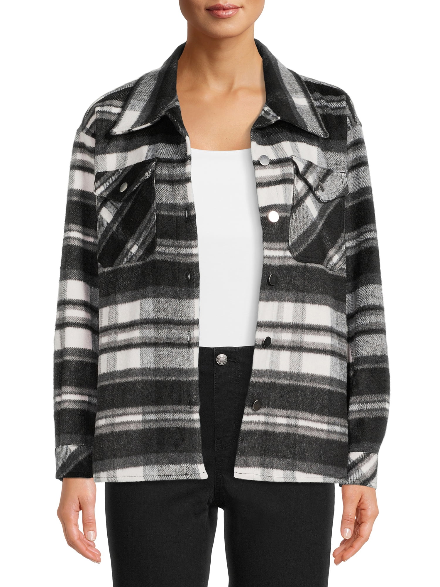 Nine.Eight Women’s Plaid Shacket - Walmart.com