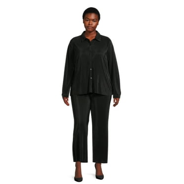 Nine.Eight Women's and Women's Plus Plisse Pleat Shirt and Pants Set, 2-Piece, Sizes XS-4X