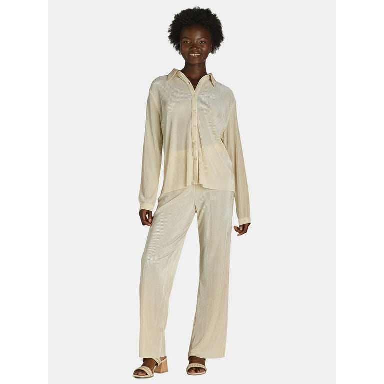 Nine.Eight Women s and Women s Plus Plisse Pleat Shirt and Pants Set 2 Piece Sizes XS 4X