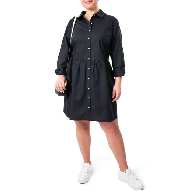 Nine.Eight Women's Plus Size Mini Shirtdress with Long Sleeves