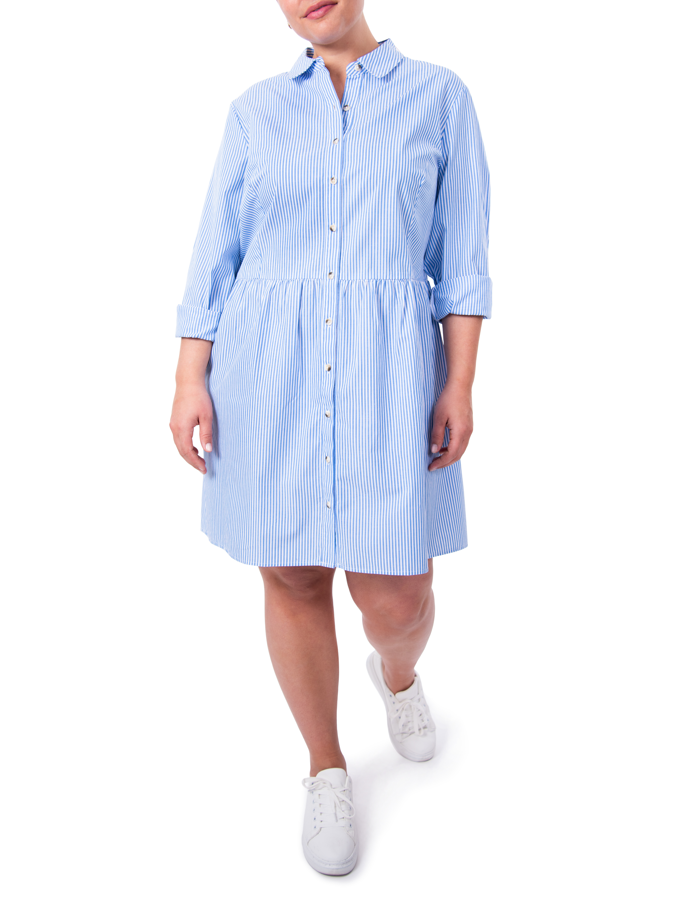 Nine.Eight Women's Plus Size Mini Shirtdress with Long Sleeves - image 1 of 6