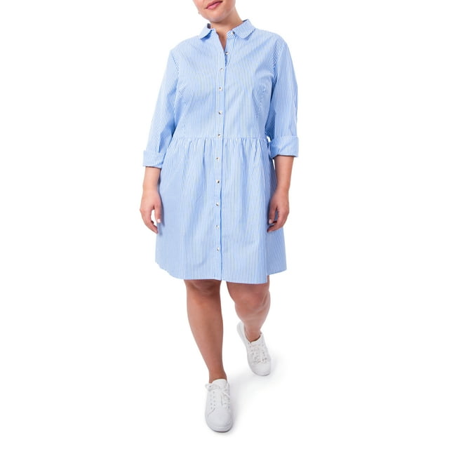 Nine.Eight Women's Plus Size Mini Shirtdress with Long Sleeves