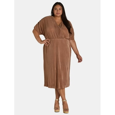 Nine.Eight Women’s and Women's Plus Faux Wrap Plisse Midi Dress, Sizes XS-4X