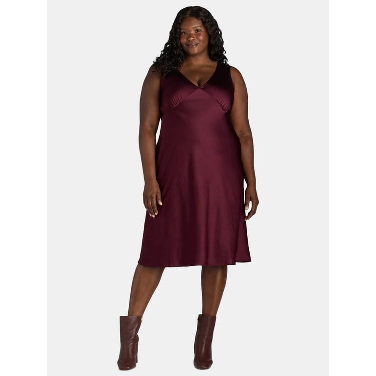 Nine.Eight Women s Plus Sleeveless Satin Midi Dress Sizes 1X 4X Walmart