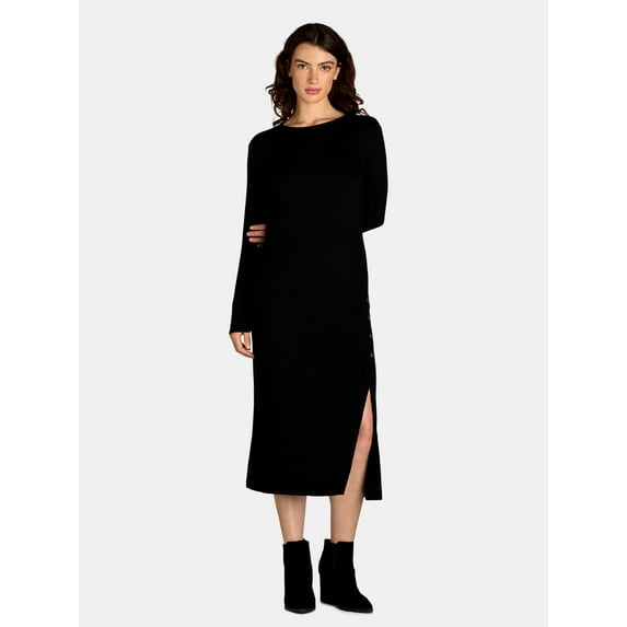 Nine.Eight Women's Ribbed Knit Midi Dress with Long Sleeves, Sizes XS-XXXL