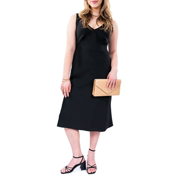 Nine.Eight Women's Sleeveless V-Neck Satin Midi Dress, Sizes XS-2XL