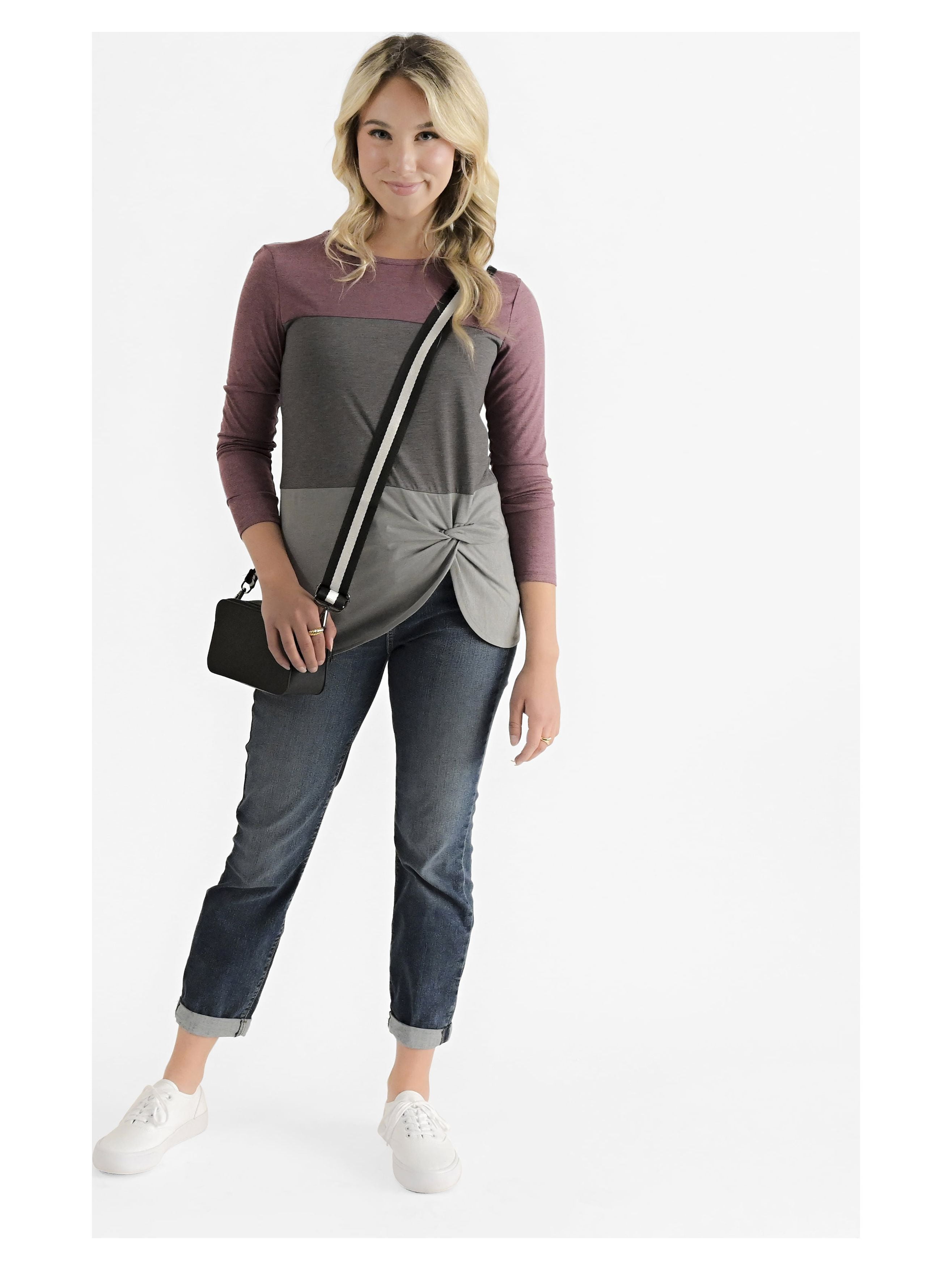 Nine.Eight Women’s Twist Knot Pullover Top with Long Sleeves