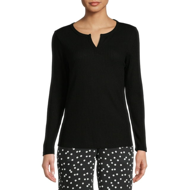 Nine.Eight Women's Waffle Knit Henley with Long Sleeves