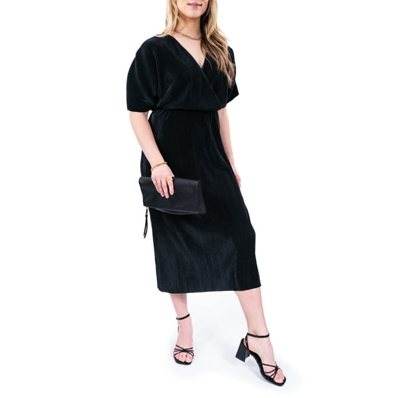Nine.Eight Women’s and Women's Plus Faux Wrap Plisse Midi Dress, Sizes XS-4X