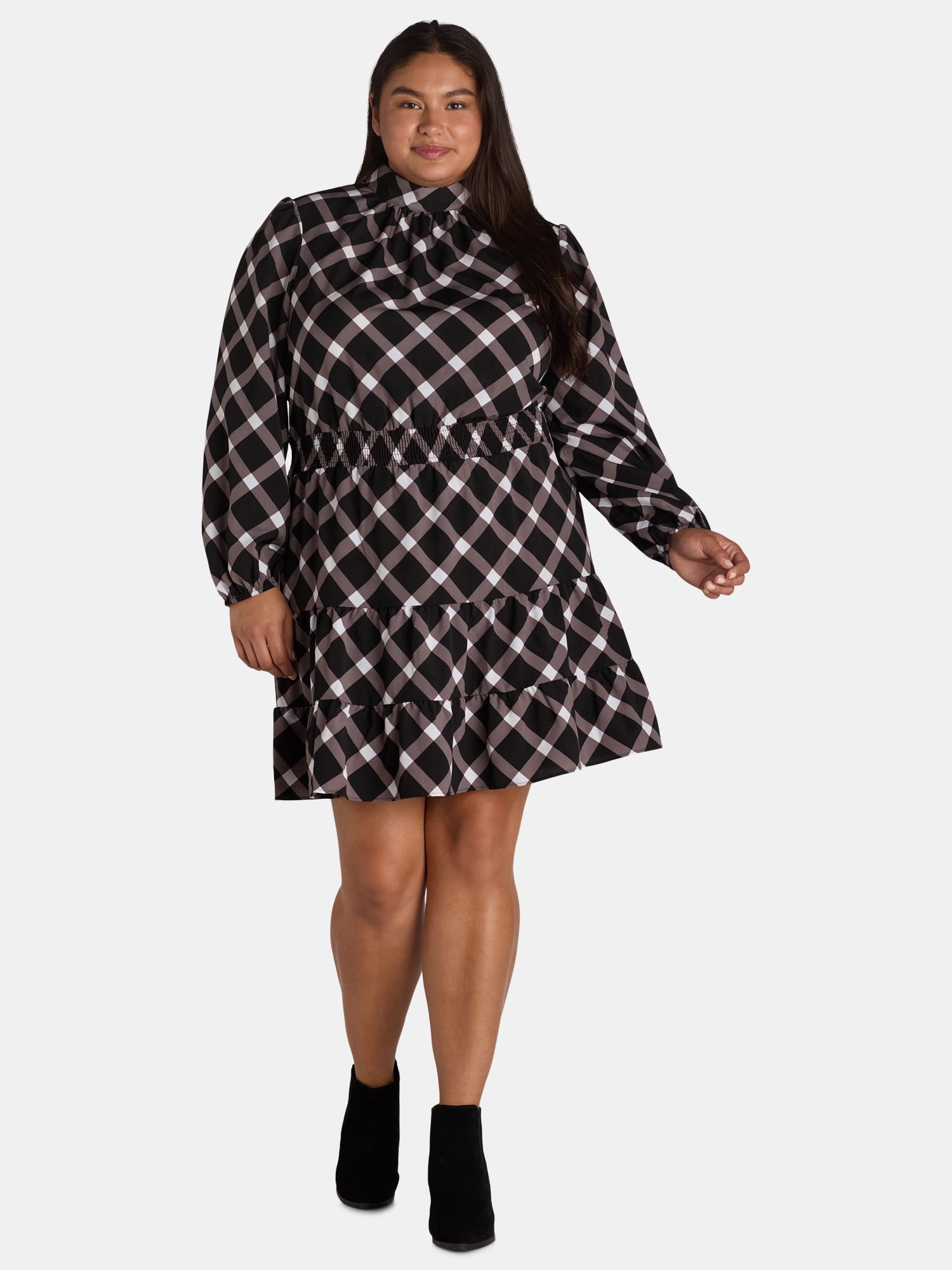 Nine.Eight Women's and Women's Plus Mock Neck Mini Dress with Long Sleeves, Sizes XS-4X