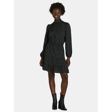 Nine.Eight Women's and Women's Plus Mock Neck Mini Dress with Long Sleeves, Sizes XS-4X