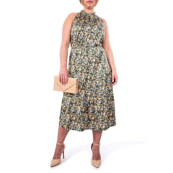 Nine.Eight Women's and Women's Plus Satin Halter Midi Dress, Sizes XS-4X