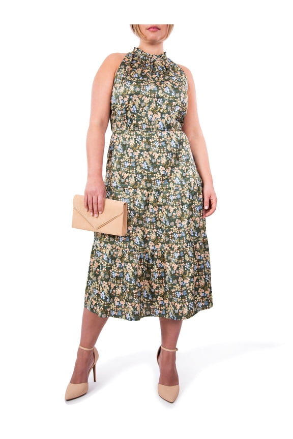 Women's and Women's Plus Satin Halter Midi Dress, Sizes XS-4X