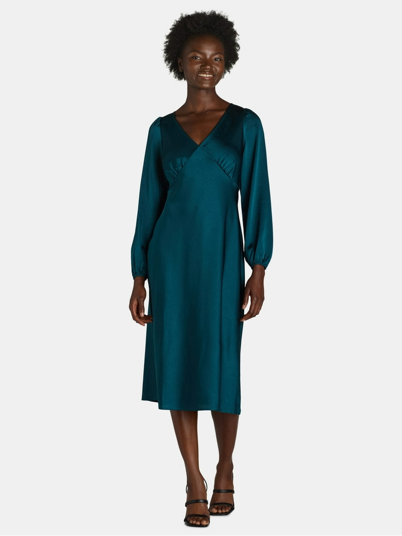 Nine.Eight Women's and Women's Plus V-Neck Satin Midi Dress with Long Sleeves, Sizes XS-4X - Walmart.com Nine.Eight Women's and Women's Plus V-Neck Satin Midi Dress with Long Sleeves, Sizes XS-4X - Walmart.com