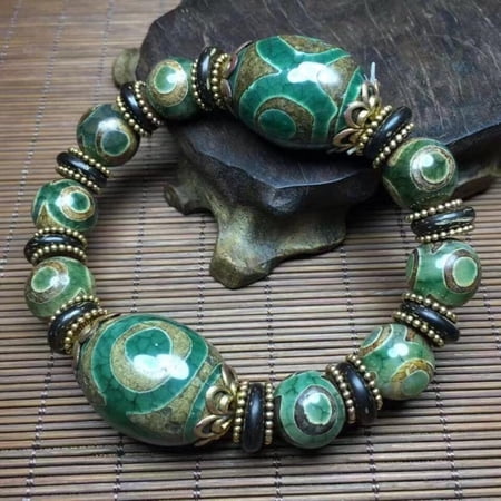 Nine-Eye Dzi Bead Bracelet Tibetan Buddhist Jewelry Stone Protection Amulet Unisex