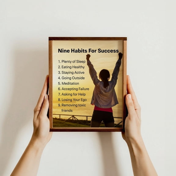 Nine Habits for Success Motivational Health Wellness Quote Decor