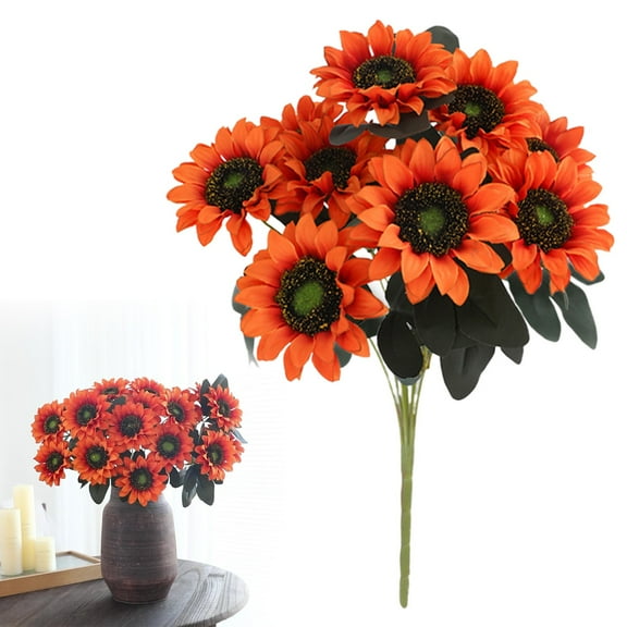 Nine-Headed Artificial Sunflower - 1Bundles Artificial Sunflowers with Stems Orange Bouquet Sunflower Floral Arrangements Fall Flowers - 1 Bunch of Nine-Headed Artificial Sunflowers