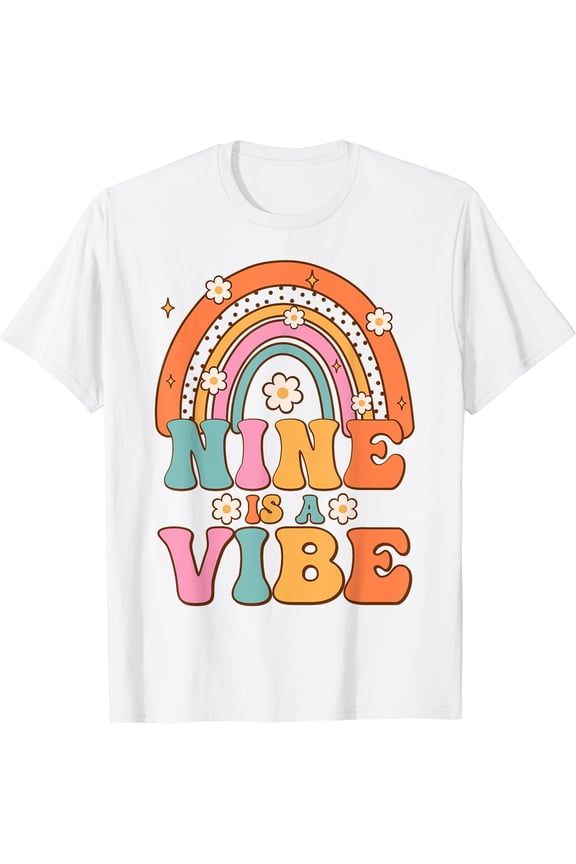 Nine Is A Vibe 9Th Birthday Rainbow Groovy Boys Girls T-Shirt, Unisex T-Shirt