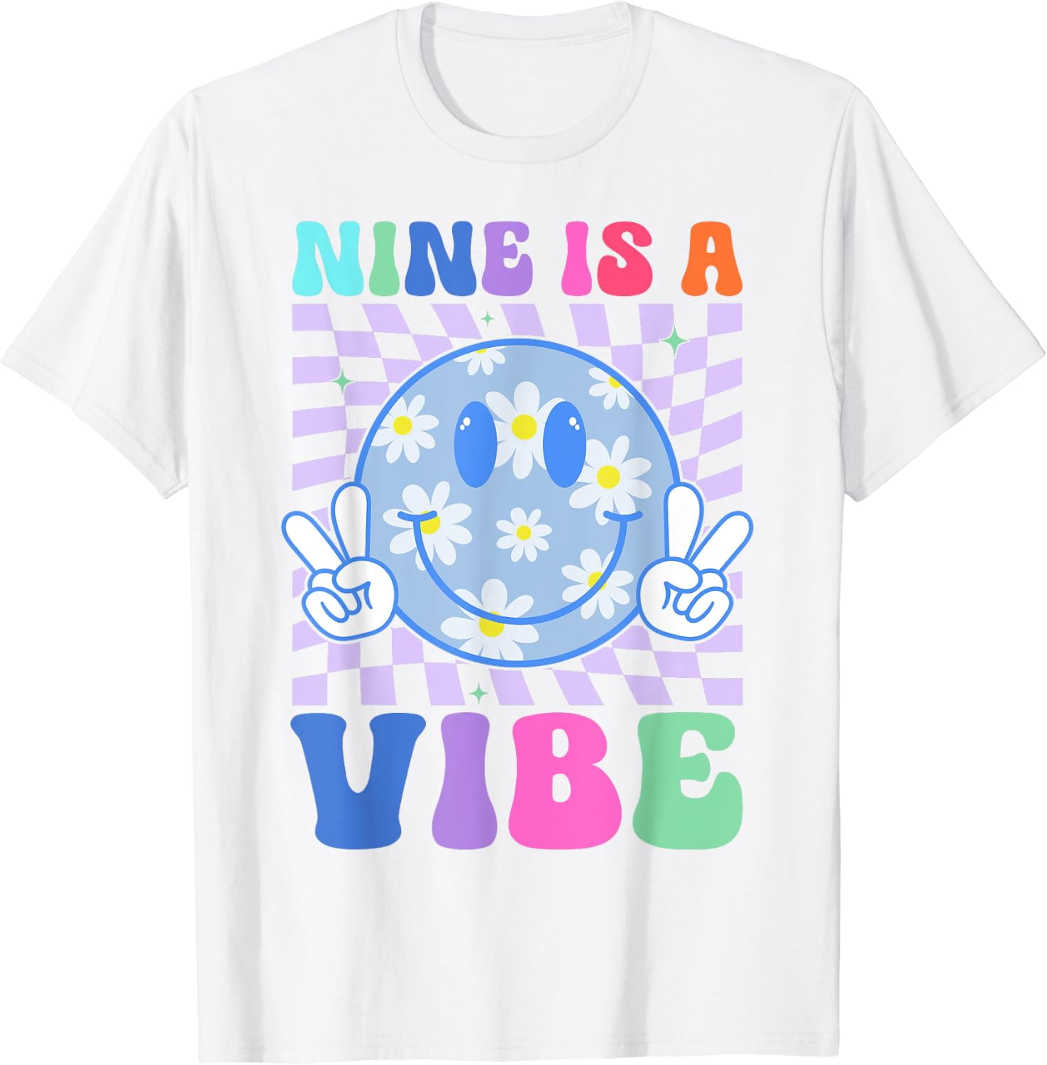 Nine Is A Vibe 9th Birthday Groovy Boys Girls 9 Years Old Design T ...