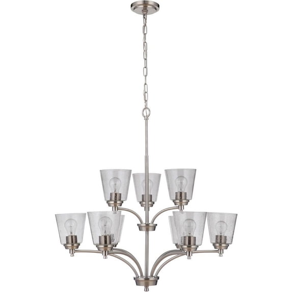 Nine Light 2-Tier Chandelier In Transitional Style 31.5 Inches Wide By 34 Inches High-Brushed Polished Nickel Finish-Alabaster Glass Color