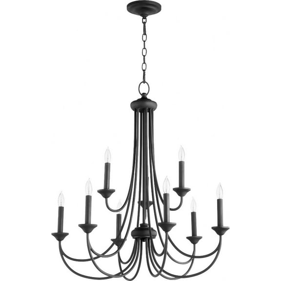6250-9-69-Quorum Lighting-Brooks - Nine Light 2-Tier Chandelier-Noir Finish -Traditional Installation
