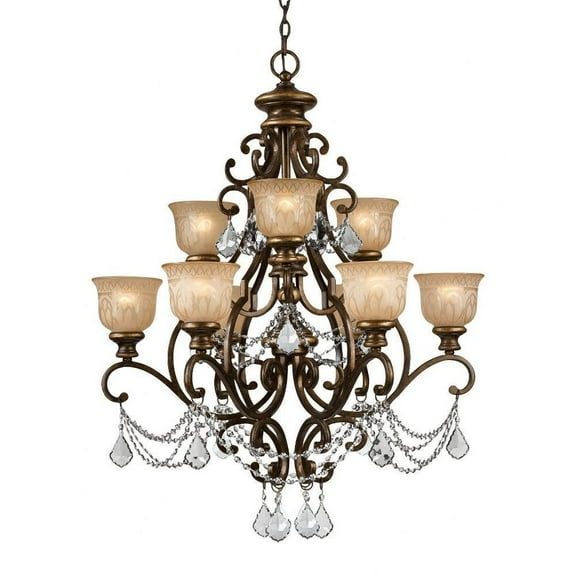 Nine Light Chandelier-Clear Crystal Color-Hand Cut Crystal Type-Bronze Umber Finish Bailey Street Home 49-Bel-1628171
