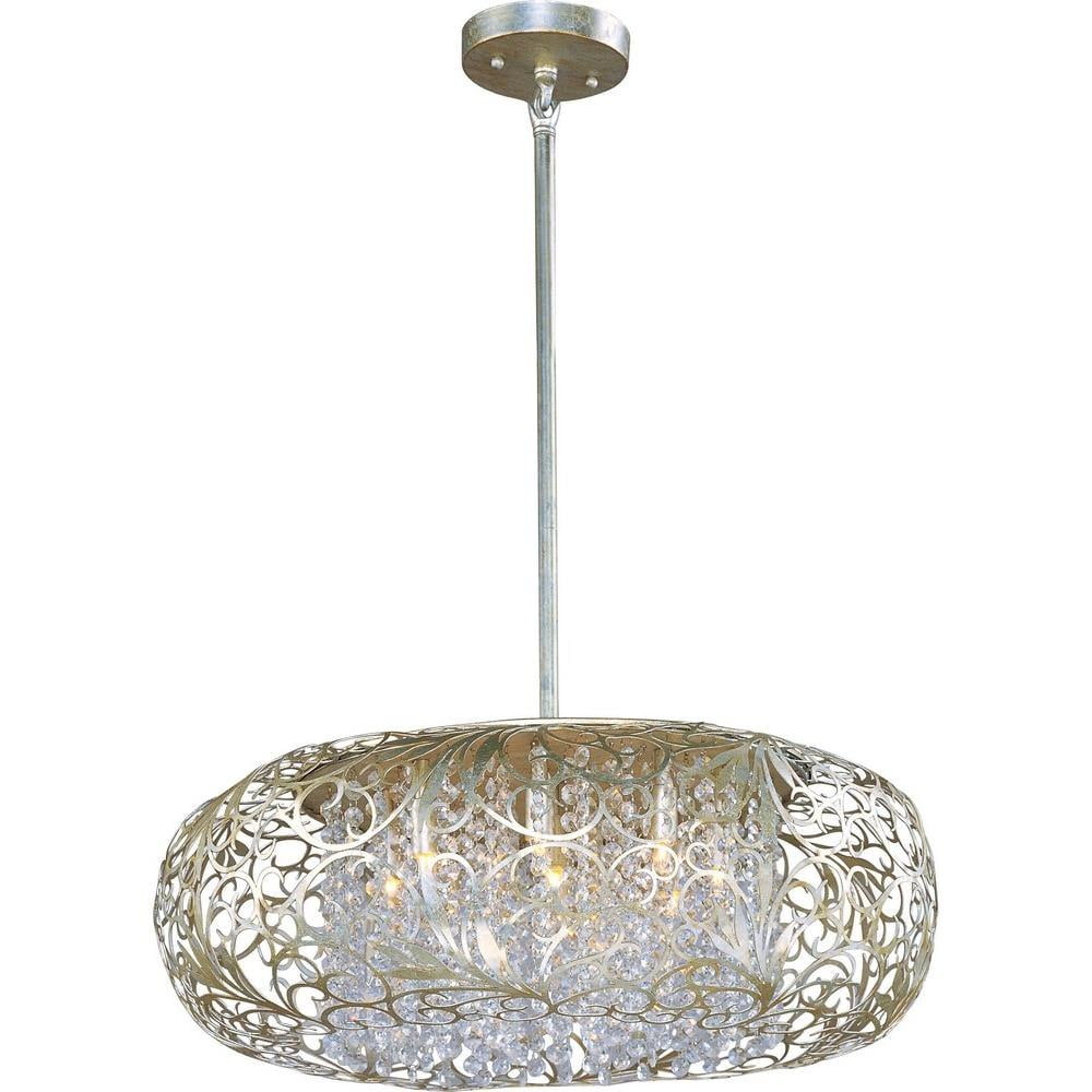 Arabesque Crystal Beaded 9-Light Drum Pendant in Golden Silver