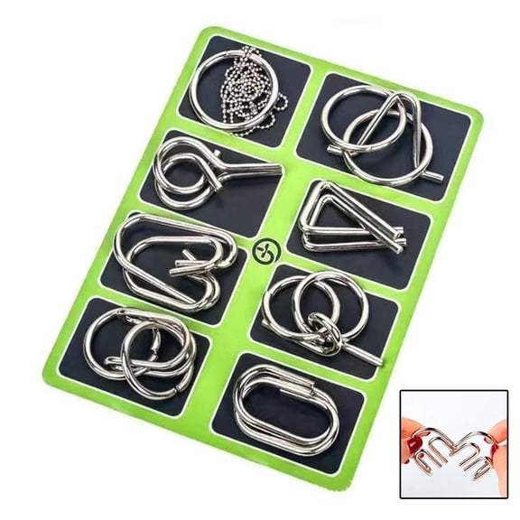 Nine Link Metal Puzzle Interlocking Disentanglement Game - Brain Teaser Toy for Adults & Kids