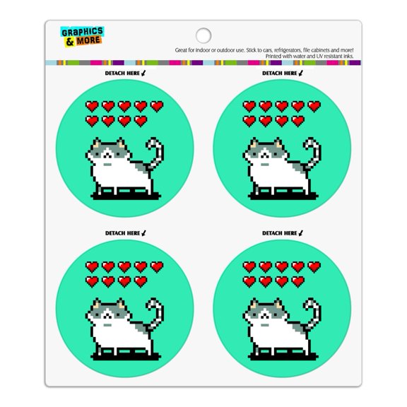 Nine Lives Cat Pixel Retro Game Refrigerator Fridge Locker Vinyl Circle Magnet Set