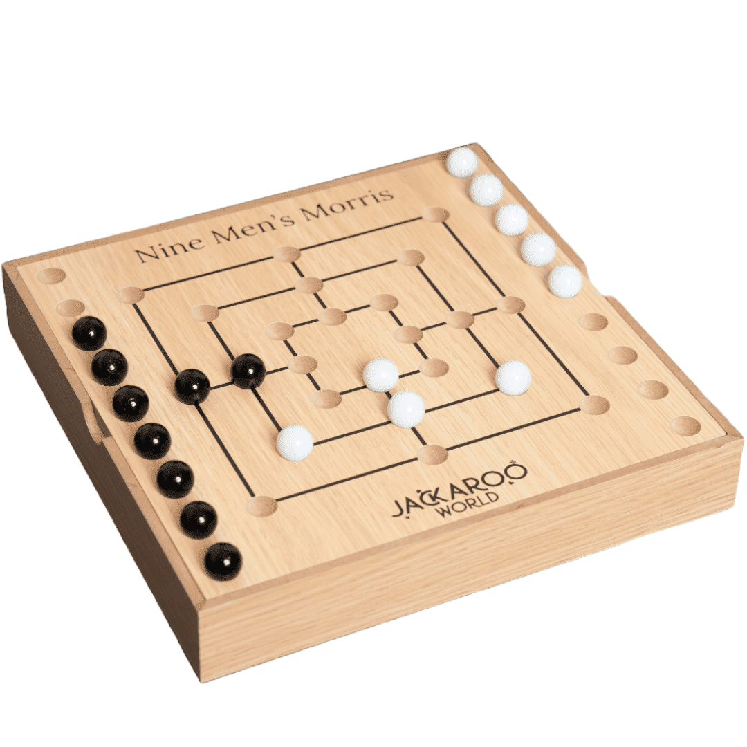 Nine Mens Morris Board Game - 2 Player Game - Marbles Board Game - Black and White Marbles - Ancient Rome Board Game Mill - Board Games for Men and Woman - Adult Board Game - Wooden Board Games (Oak)