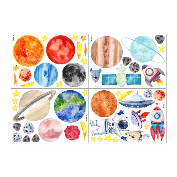 Nine Planets Astronaut Rocket UFO Meteorite Space Wall Stickers - Kids Room,F158