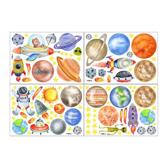 Nine Planets Astronaut Rocket UFO Meteorite Space Wall Stickers - Kids Room,F160