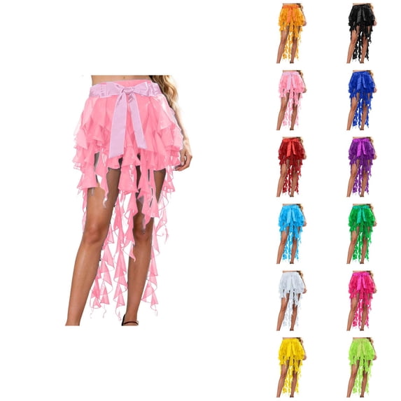 Nine Scarf Belly Dance Belt, Flowy Chiffon Wrap Sash with Tassels, Women's Hip Scarf for Performance, Latin Dance Waist Chain, Wave Skirt