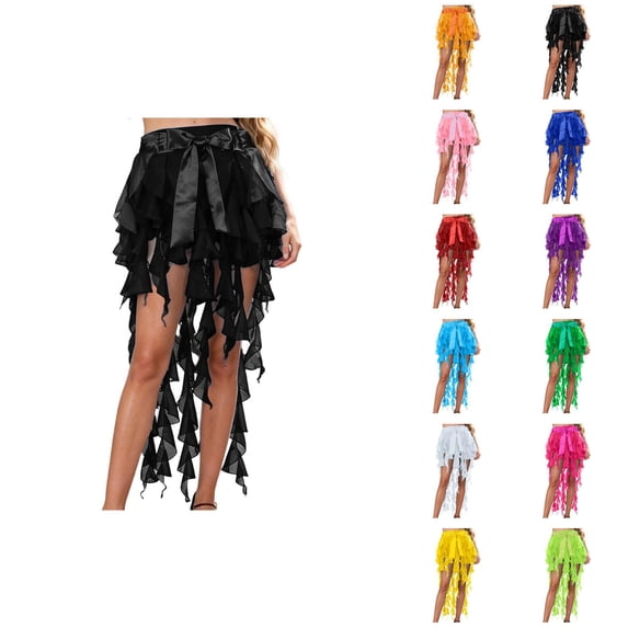 Nine Scarf Belly Dance Belt, Flowy Chiffon Wrap Sash with Tassels, Women's Hip Scarf for Performance, Latin Dance Waist Chain, Wave Skirt