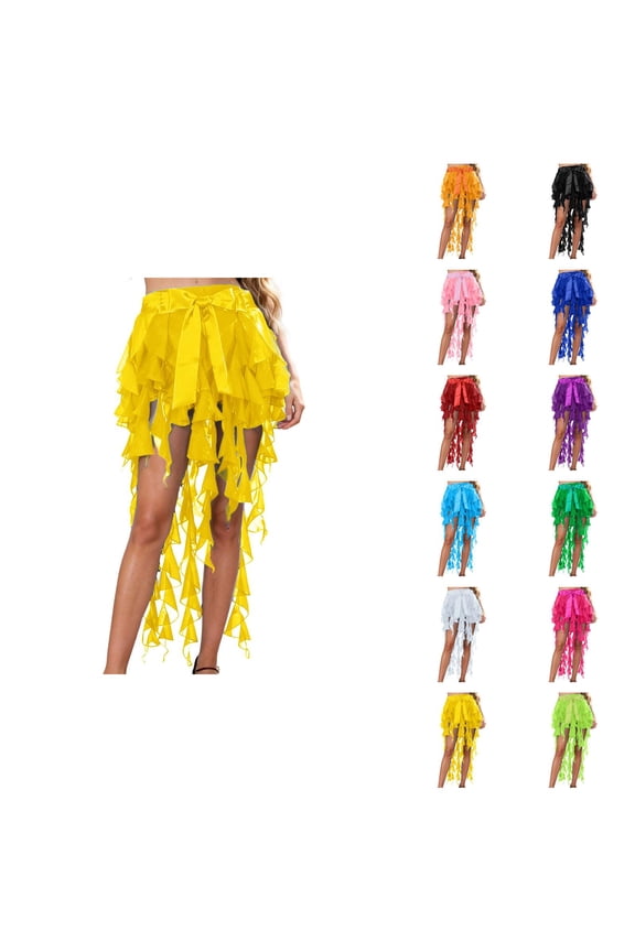 Nine Scarf Belly Dance Belt, Flowy Chiffon Wrap Sash with Tassels, Women's Hip Scarf for Performance, Latin Dance Waist Chain, Wave Skirt