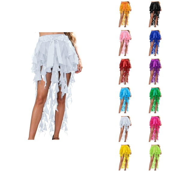 Nine Scarf Belly Dance Belt, Flowy Chiffon Wrap Sash with Tassels, Women's Hip Scarf for Performance, Latin Dance Waist Chain, Wave Skirt