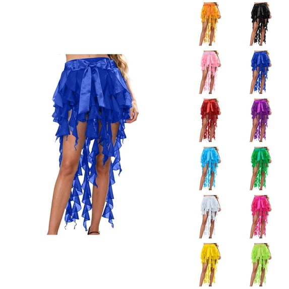 Nine Scarf Belly Dance Belt, Flowy Chiffon Wrap Sash with Tassels, Women's Hip Scarf for Performance, Latin Dance Waist Chain, Wave Skirt
