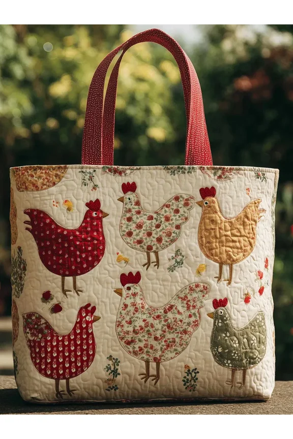Nine-Square Grid Hen Quilted Tote Bag