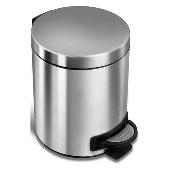 Ninestars Round Step-on Trash Can, 1 Gallon Stainless Steel, Step Pedal Hands-Free Soft-Close Lid Garbage Bin, Stainless Steel