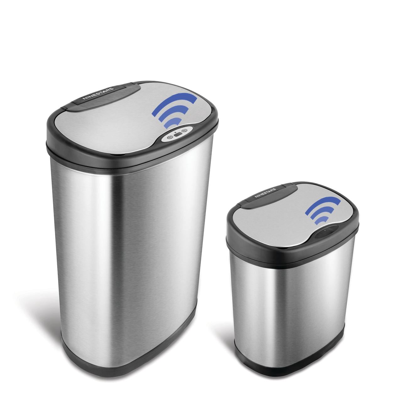 Nine Stars Automatic Kitchen Trash Can Combo, 13.2 and 3.2 Gallon Stainless Steel Motion Sensor Garbage Bin with Soft Close Lid, Silver