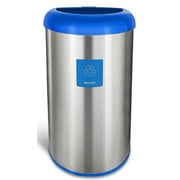Nine Stars Open-Top Kitchen Trash Can, 13.2 Gallon Stainless Steel, Hands-Free Garbage Bin, with No Lid, Silver and Blue