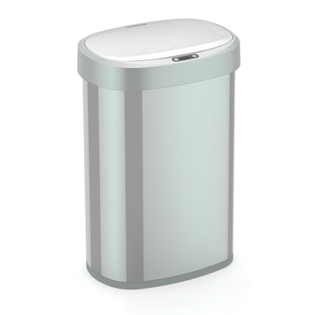 NINESTARS DZT-50-49 Automatic Touchless Motion Sensor Oval Trash Can with Black Top, 13 gallon/50 L, Stainless Steel