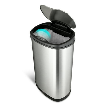 nine stars automatic kitchen trash can, 13 gallon stainless steel, motion sensor hands free soft close lid garbage bin, silver