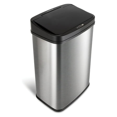 Nine Stars Automatic Kitchen Trash Can, 13.2 Gallon Stainless Steel Motion Sensor Garbage Bin with Soft Close Lid, Black