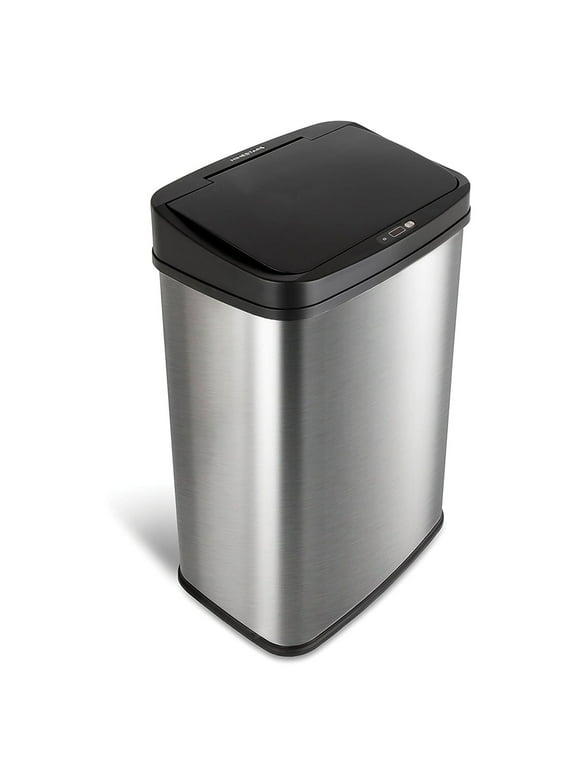 Nine Stars 13.2 Gallon Trash Can, Touchless Kitchen Trash Can, Stainless Steel with Black Lid