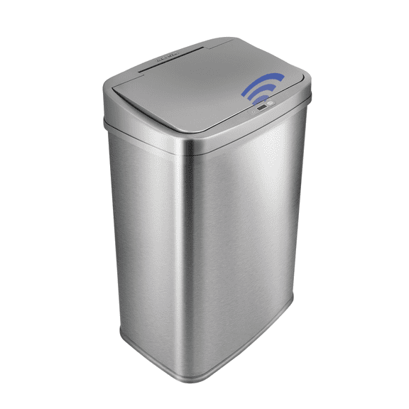 Nine Stars Automatic Trash Can, 13 Gallon Stainless Steel, Motion Sensor Hands-free Soft-close Lid Garbage Bin, Silver