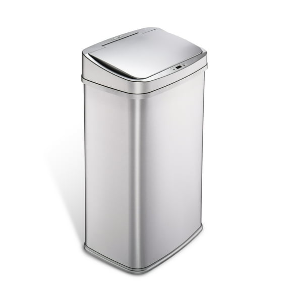 Nine Stars Automatic Trash Can, 13 Gallon Stainless Steel, Motion Sensor Hands-free Soft-close Lid Garbage Bin, Silver