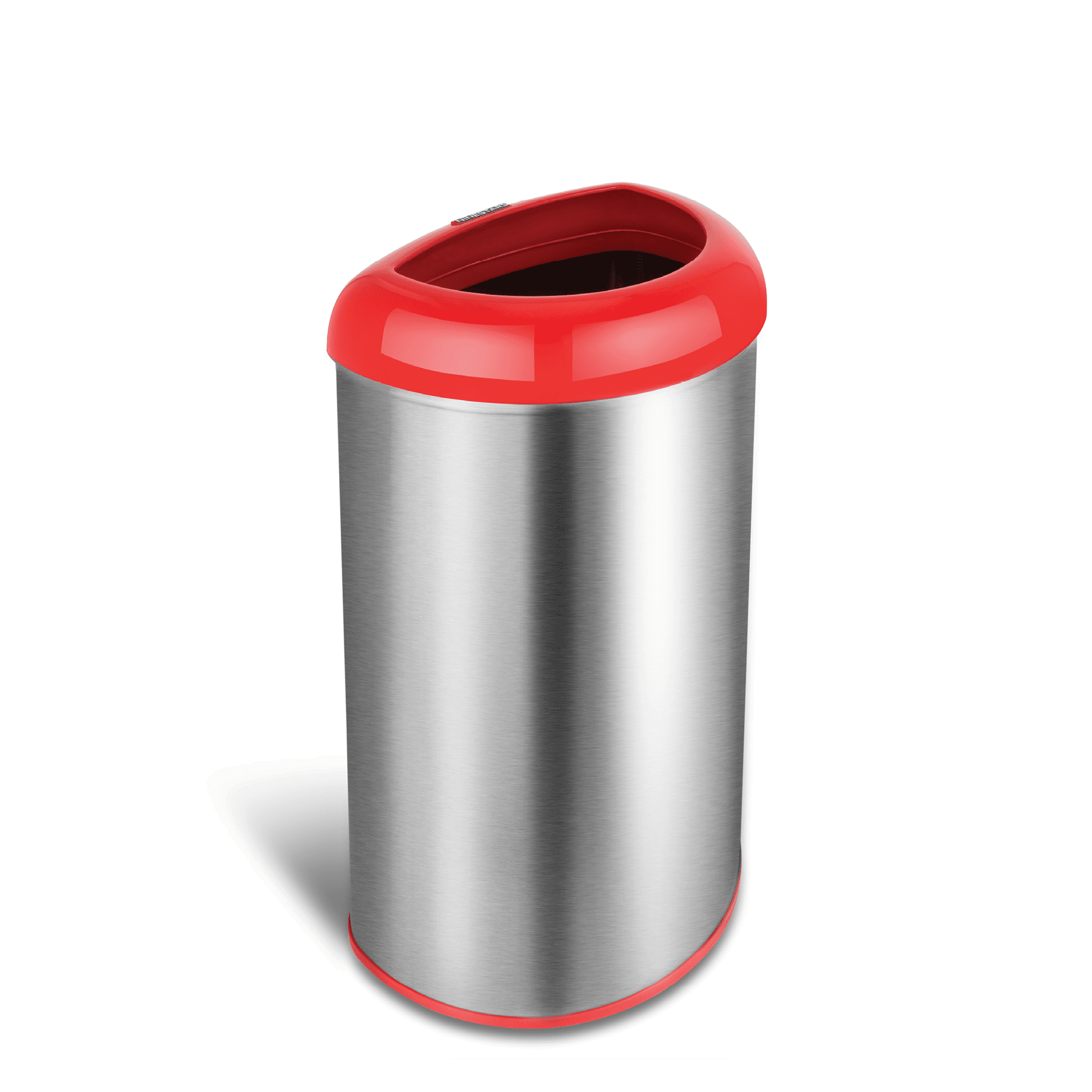 Nine Stars Open-Top Kitchen Trash Can, 13 Gallon Stainless Steel, Hands-Free Waste Bin, Silver and Red