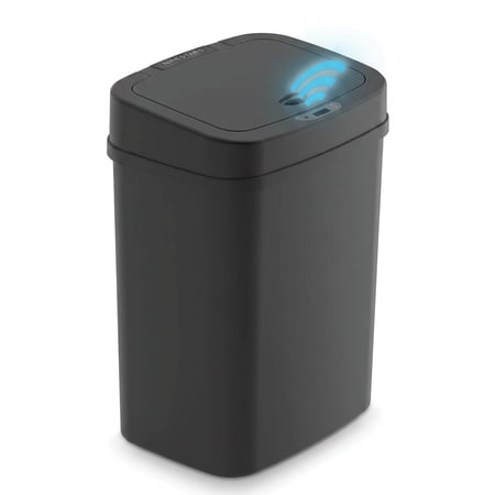 Nine Stars Automatic Bathroom Trash Can, 3.2 Gallon Plastic Motion Sensor Garbage Bin with Soft Close Lid, Black