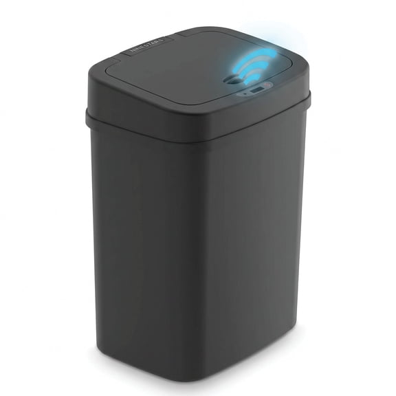 Nine Stars Automatic Bathroom Trash Can, 3.2 Gallon Plastic Motion Sensor Garbage Bin with Soft Close Lid, Black